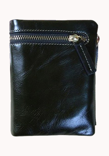 Tina Vintage Oil Wax Cowhide Zip Wallet Black