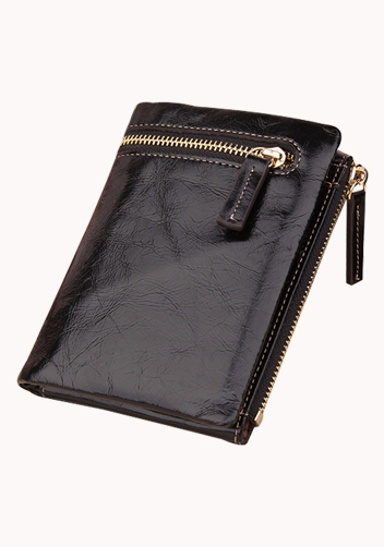 Tina Vintage Oil Wax Cowhide Zip Wallet Black