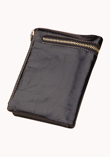 Tina Vintage Oil Wax Cowhide Zip Wallet Black