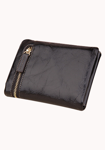 Tina Vintage Oil Wax Cowhide Zip Wallet Black