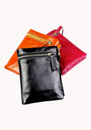 Tina Vintage Oil Wax Cowhide Zip Wallet Black