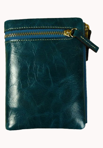 Tina Vintage Oil Wax Cowhide Zip Wallet Blue