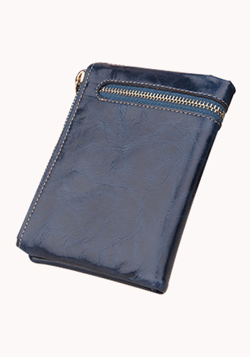 Tina Vintage Oil Wax Cowhide Zip Wallet Blue