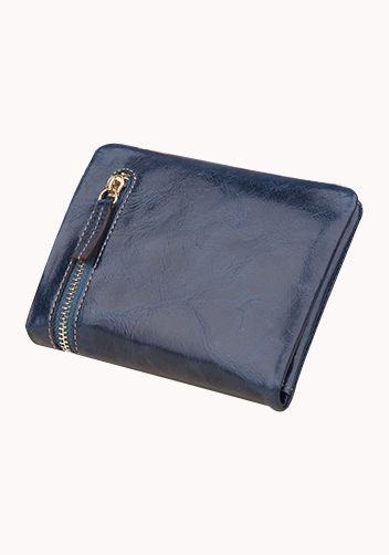 Tina Vintage Oil Wax Cowhide Zip Wallet Blue
