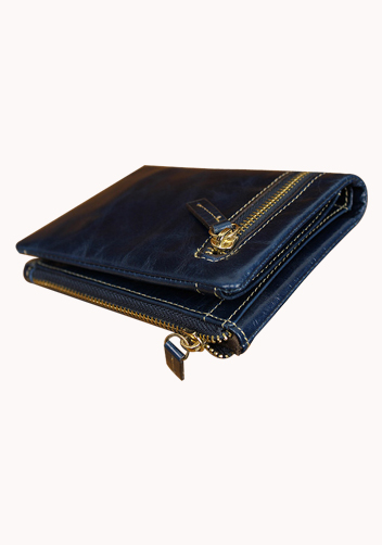 Tina Vintage Oil Wax Cowhide Zip Wallet Blue