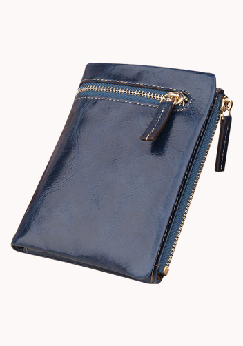 Tina Vintage Oil Wax Cowhide Zip Wallet Blue