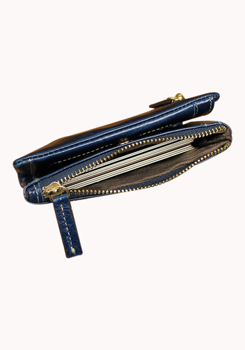 Tina Vintage Oil Wax Cowhide Zip Wallet Blue