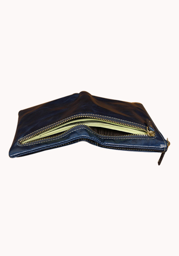 Tina Vintage Oil Wax Cowhide Zip Wallet Blue