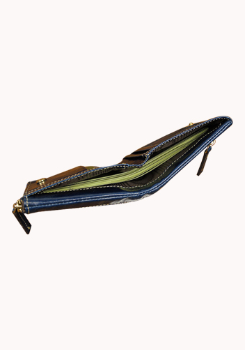 Tina Vintage Oil Wax Cowhide Zip Wallet Blue