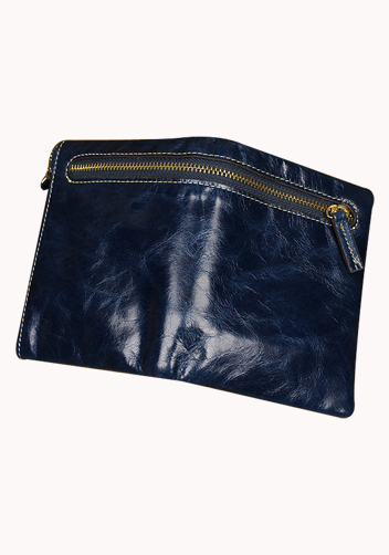 Tina Vintage Oil Wax Cowhide Zip Wallet Blue