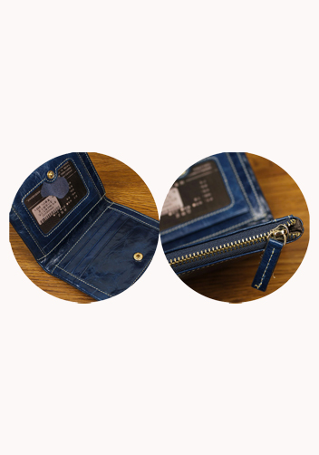 Tina Vintage Oil Wax Cowhide Zip Wallet Blue