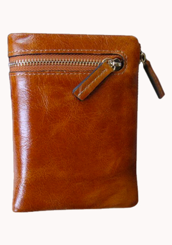 Tina Vintage Oil Wax Cowhide Zip Wallet Camel