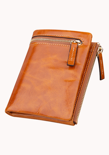 Tina Vintage Oil Wax Cowhide Zip Wallet Camel