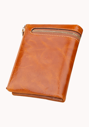 Tina Vintage Oil Wax Cowhide Zip Wallet Camel