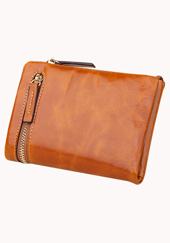 Tina Vintage Oil Wax Cowhide Zip Wallet Camel
