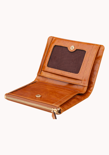 Tina Vintage Oil Wax Cowhide Zip Wallet Camel
