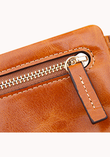 Tina Vintage Oil Wax Cowhide Zip Wallet Camel