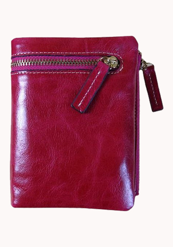 Tina Vintage Oil Wax Cowhide Zip Wallet Hot Pink
