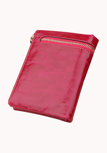 Tina Vintage Oil Wax Cowhide Zip Wallet Hot Pink