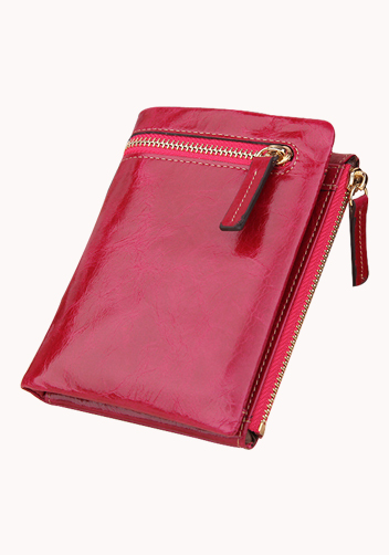 Tina Vintage Oil Wax Cowhide Zip Wallet Hot Pink