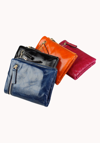 Tina Vintage Oil Wax Cowhide Zip Wallet Hot Pink
