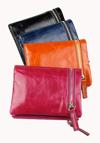 Tina Vintage Oil Wax Cowhide Zip Wallet Hot Pink
