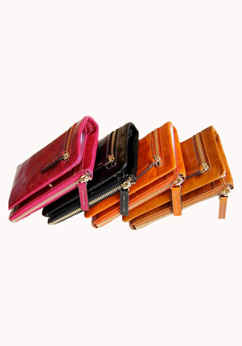 Tina Vintage Oil Wax Cowhide Zip Wallet Hot Pink