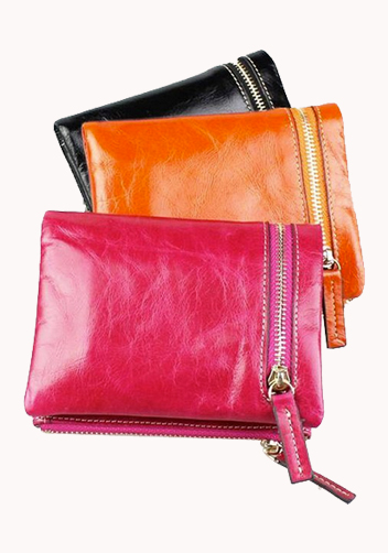 Tina Vintage Oil Wax Cowhide Zip Wallet Hot Pink