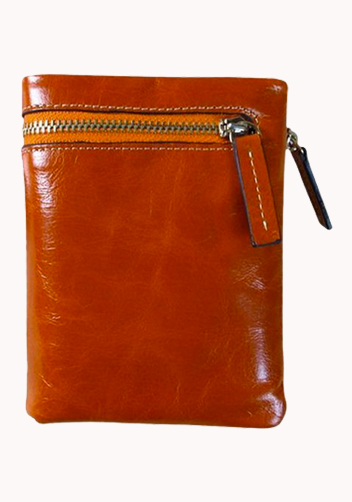 Tina Vintage Oil Wax Cowhide Zip Wallet Orange