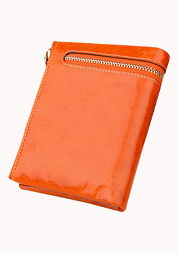 Tina Vintage Oil Wax Cowhide Zip Wallet Orange