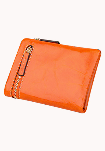 Tina Vintage Oil Wax Cowhide Zip Wallet Orange