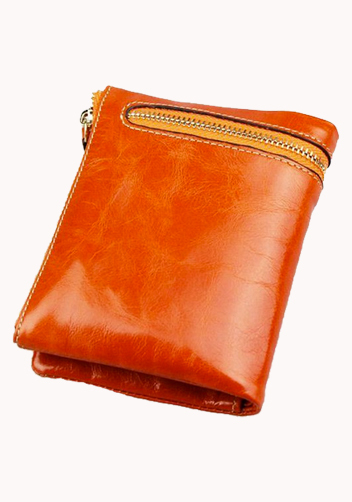Tina Vintage Oil Wax Cowhide Zip Wallet Orange