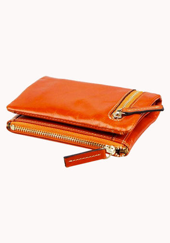 Tina Vintage Oil Wax Cowhide Zip Wallet Orange