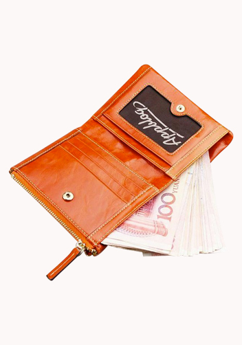 Tina Vintage Oil Wax Cowhide Zip Wallet Orange