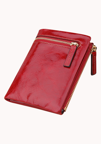 Tina Vintage Oil Wax Cowhide Zip Wallet Red