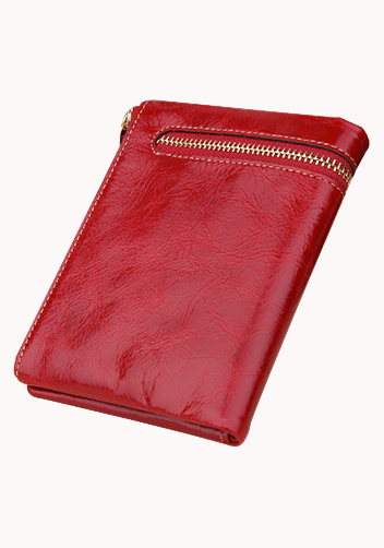 Tina Vintage Oil Wax Cowhide Zip Wallet Red