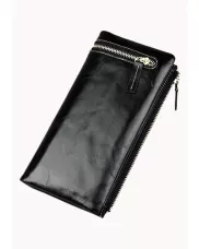 Tina Vintage Oil Wax Cowhide Zip Long Wallet Black