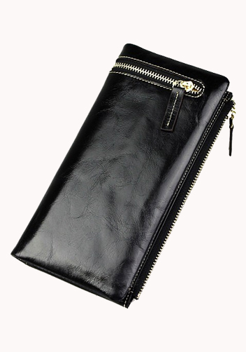 Tina Vintage Oil Wax Cowhide Zip Long Wallet Black