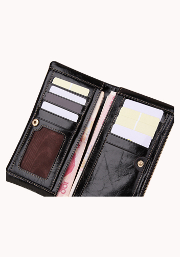 Tina Vintage Oil Wax Cowhide Zip Long Wallet Black