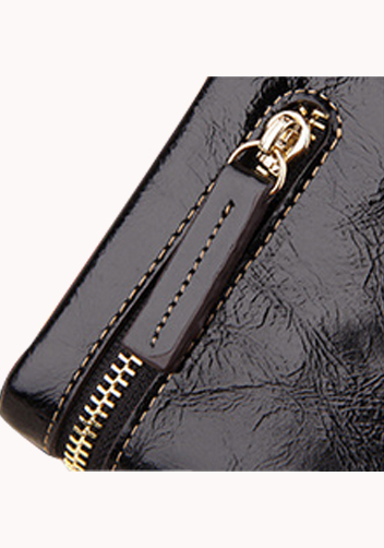 Tina Vintage Oil Wax Cowhide Zip Long Wallet Black