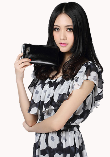 Tina Vintage Oil Wax Cowhide Zip Long Wallet Black