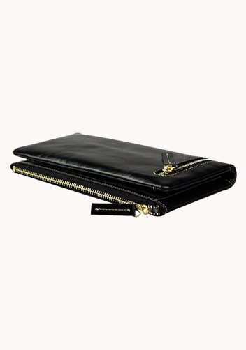 Tina Vintage Oil Wax Cowhide Zip Long Wallet Black