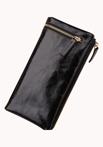Tina Vintage Oil Wax Cowhide Zip Long Wallet Black