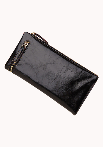 Tina Vintage Oil Wax Cowhide Zip Long Wallet Black