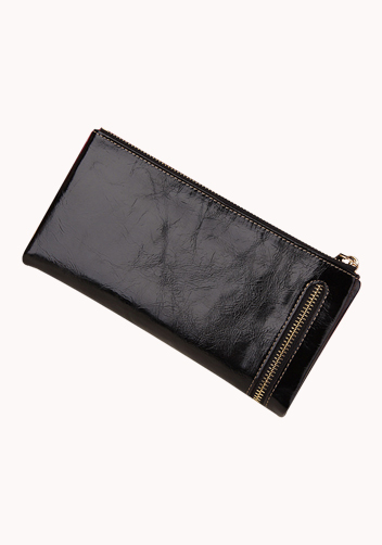 Tina Vintage Oil Wax Cowhide Zip Long Wallet Black