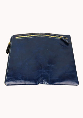 Tina Vintage Oil Wax Cowhide Zip Long Wallet Blue