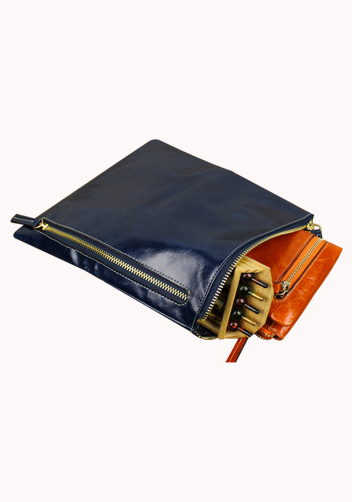 Tina Vintage Oil Wax Cowhide Zip Long Wallet Blue