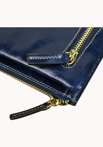 Tina Vintage Oil Wax Cowhide Zip Long Wallet Blue