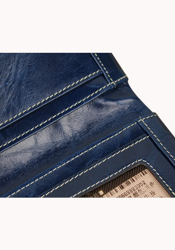 Tina Vintage Oil Wax Cowhide Zip Long Wallet Blue