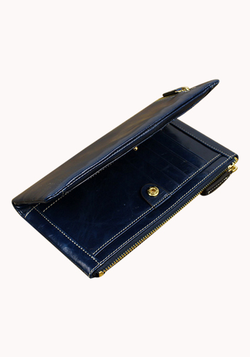 Tina Vintage Oil Wax Cowhide Zip Long Wallet Blue